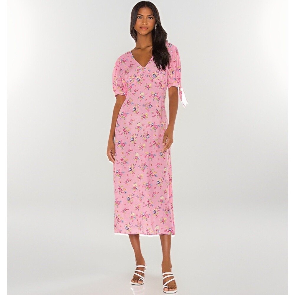 Revolve Faithfull The Brand Dress NEW Dajia Midi Pink Floral Cottagecore Size L